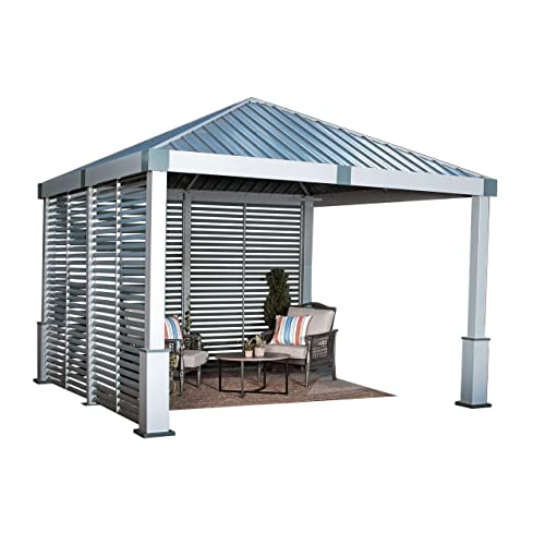 Sojag Outdoor 12' x 12' Nanda Louver Wall Hardtop Gazebo Sun Shelter Gray