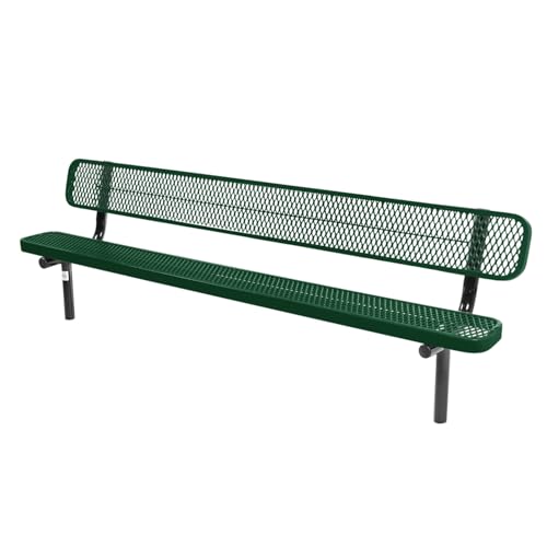 COATEDOUTDOORFURNITURE Bench, Green, Expanded, 8Ft, with Back, Inground