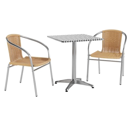 Flash Furniture Lila 23.5'' Square Aluminum Indoor-Outdoor Table Set with 2 Beige Rattan Chairs