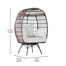 Flash Furniture Zola Oversized Wicker Egg Chair with 360° Swivel, High Back, 4 Cream Cushions/Brown Frame