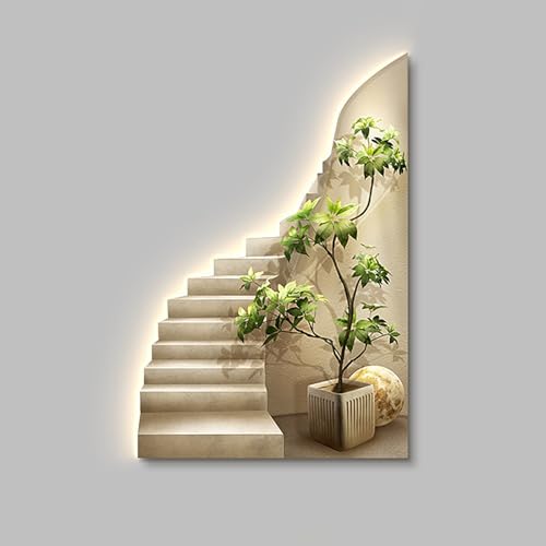 FILWY 3D Wall Art Decor with LED Light, Large Landscape Painting for Living Room, Bedroom, Corridor & Entrance, Vertical Design, 27.61x55.1in (Apricot 27.6x39.4in)
