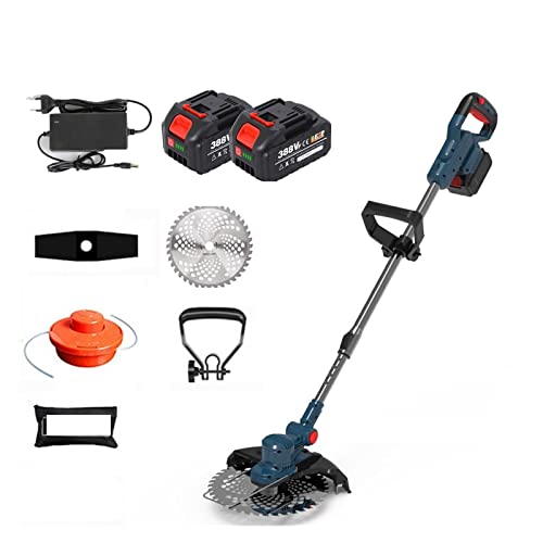 Electric Lawn Mower, Cordless Lawn Mower Brushless Motor Electric Grass Trimmer Adjustable Length Angle Telescopic Pruning Garden Tools Wire Wheel (Color : 1 Battery Set, Size : W) (2 Battery Set