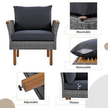 Merax Outdoor Patio Furniture Sets, Free Combination Rattan Sofa with Wood Tabletop, 9-piece, Grey
