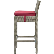 Contemporary Outdoor Patio Garden Bar Side Stool Chair, Set of Four, Fabric Rattan Wicker, Red