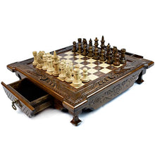HandCraftoria Large Handmade Wooden Chess Set with Storage Brown