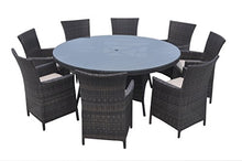 SMU 9 Piece Wicker Patio Round Dining Set Taupe