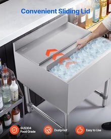 VEVOR Commercial Ice Bin, 79.9 Qt Max Capacity, 24 x 24 x 33 Inch Stainless Steel Ice Chest with Sliding Lid, 24H Long-Lasting Insulation, Cooler Cart Cocktail Unit for Bar Restaurant Pub, NSF