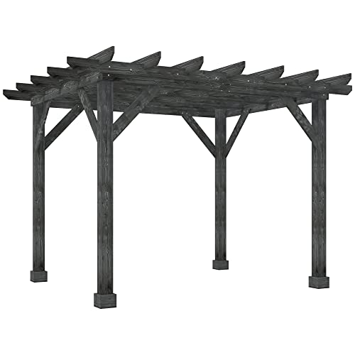 Outsunny 12' x 10' Weather-Resistant Cedar Wood Patio Pergola Black