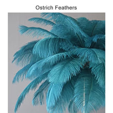 Jcgly Luxury Floor Lamp with 35 PCS Natural Ostrich Feathers, Tall Floor Lamps for Living Room/Bedroom/Office, 3 Color Temperature, Golden Standing Pole, Foot Switch(Blue,32" x 47"H)
