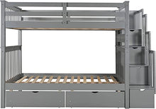 Harper & Bright Designs Full Over Full Bunk Beds with Stairs and Storage Drawers Grey