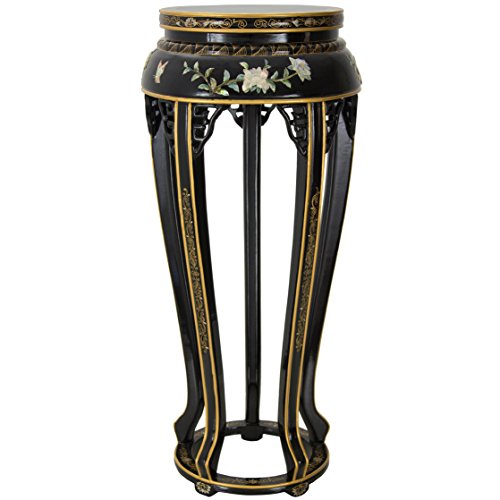 Red Lantern Hand Crafted Artisanal 36" Lacquer Plant Stand Black/Mother of Pearl