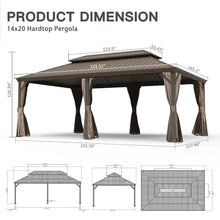 14x20 FT Grand Hardtop Pavilion, Commercial-Grade Metal Gazebo with Galvanized Steel Double Roof & Integrated Drainage, 280 sq ft Outdoor Canopy with Curtains & Mesh, Brown