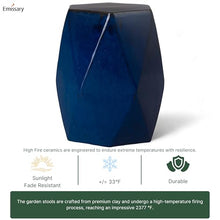 Emissary 22in Glossy Glaze Blue Hexagon Stoneware Garden Stool