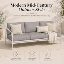 Golden Flame Outdoor Sofa, Modern 3-Seat Patio Couch with Powder-Coated Aluminum Frame, Woven Olefin Rope Back, Sunbrella Deep Seating Cushions - Slate Frame, Canvas Charcoal Fabric