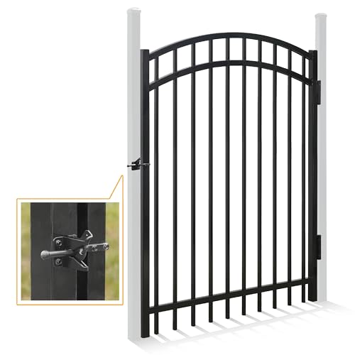 Fencer Wire Heavy Duty Arched Decorative Fence Gate, 5FT Height x 4FT Width Outdoor Fence Gate, Outdoor Anti-Rust Metal Steel Gate for Fencing Barrier, Garden Gate with Gate Lock