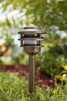 VOLT 12V 3-Tier Brass Pagoda 2700K LED Path Light 6-Pack Kit (Bronze)