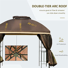 10' X Outdoor Patio Gazebo Canopy with Tier Roof, Removable Mesh Curtains, Display Shelves, Brown(E)