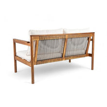 Christopher Knight Home Vorms Outdoor Loveseat with Coffee Table, 2-Piece Acacia Wood Patio Furniture Set with Rope Backrest, Patio Conversation Chat Sets for Backyard Balcony, Teak+Cream
