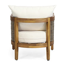 Merax Outdoor Acacia Wood Wicker Club Chair Set of 2 with Cushion Beige