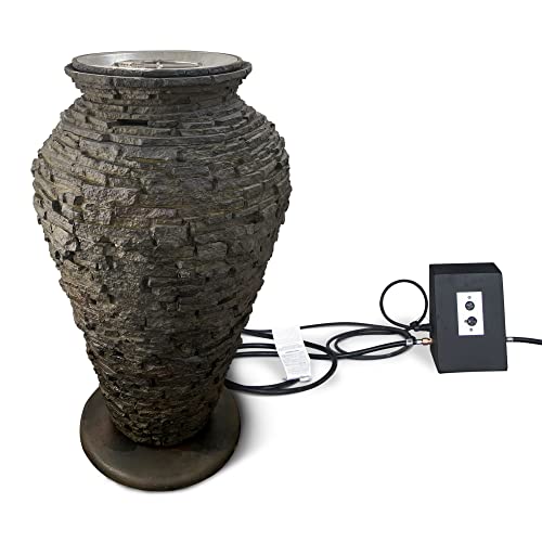 Aquascape Large Fire and Water Stacked Slate Urn Fountain Feature Gray