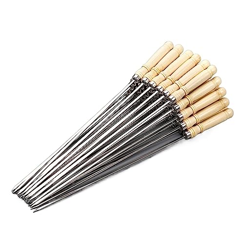 NYTFHMS Skewers Grilling with Wooden Handle, Family Flat Skewer Sticks, Stainless Steel Anti-Slip and Wear-Resistant, Reusable BBQ Accessories,Size_name-200