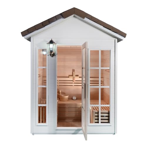 amocane Customizable Outdoor Infrared Steam Sauna, Luxurious Steam Canadian Wood Home Spa with 220V Electric Stove, Traditional Backyard Sauna with Asphalt Shingles, for Garden