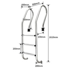 Pool Ladder 304 Stainless Steel Swimming Pool Handrail 250LBS Load Capacity for Indoor and Outdoor 1-1.4m Pool/Silver / 3 Step (Silver 3 Step)