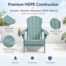 Patio Kingdom Folding Adirondack Chairs Set of 6 with Cup Holders, Heavy Duty HDPE Plastic Outdoor Chairs, Weather Resistant Heavyweight Patio Furniture Set for Deck, Fire Pit, Backyard, Aruba Blue