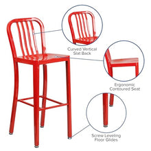 Flash Furniture Gael Commercial Grade 2 Pack 30" High Red Metal Indoor-Outdoor Barstool with Vertical Slat Back