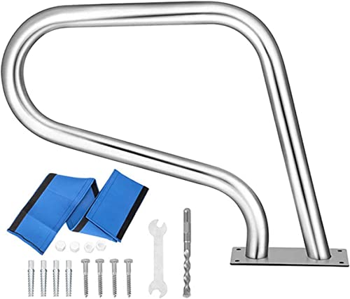 Pool Handrail Handle Grab Rails Swimming 32"x22.5" Pool Stair Rail, Stainless Steel Pool Railing for Inground Swimming Pool Entrance with Blue Grip Cover