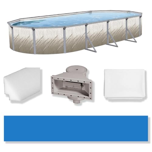 Puri Tech 12'x24'x52 Lakeview Above Ground Swimming Pool Set with Liner, Skimmer, Liner Pad, and Pool Cove for Replacement Backyard Swimming Pool Setup