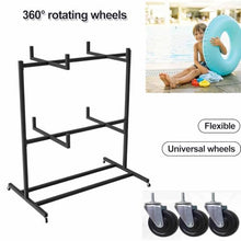 Asiwnshw 2-Tier Pool Float Storage, Outdoor Holder Pool Side Organizer, Rolling Pool Float Storage Organizer w/Wheels & Crossbar, Suitable for Swimming Equipment & Accessories(White,Small)