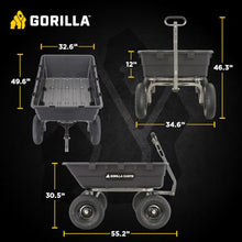 Gorilla Carts Poly Dump Cart, 1500 lb. Capacity, 10 Cu Ft, Black