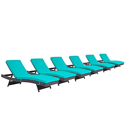 Modern Contemporary Urban Design Outdoor Patio Balcony Chaise Lounge Chair (Set of 6), Blue, Rattan