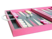Zaza & Sacci Leather Backgammon Set 15" Luxury Travel Attache Case Pink