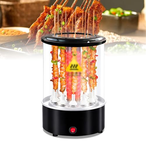 Hiedmeil 12 Strings Electric Smokeless Grill, Smokeless Vertical Grill, Easy Clean Small Oven, 360° Automatic Rotation, Built-in Oil Drain Pan, for Home, Outdoor Travel, Hiking, Camping Black