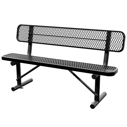 Sunnibety 6 Feet Heavy Duty Metal Park Bench for Outside, Outdoor Bench with Backrest & Portable Frame, Commercial Benches for Shopping Malls, Stores, Parks, Patios, Decks, Black