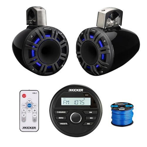 KICKER All-Weather Marine Media Center Receiver with 2x 6.5" LED Tower Speakers Black
