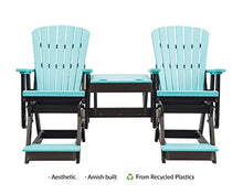 EcOasis Grand Lake Amish Crafted Poly Outdoor Adirondack Double Balcony Glider Aruba Blue on Black