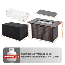 Nuu Garden Outdoor 43 Inch 50,000 BTU Propane Gas Fire Pit Table, Aluminum Tabletop and PE Rattan Weaved Steel Frame, Water-Proof Oxford Cover, Glass Fire Pit Wind Guard, Glass Beads, Lid, Dark Brown