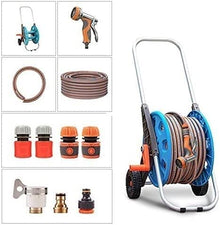 CFDZCP Garden Hose Reels Portable Hose Pipe Reel，Garden Hose Reel Cart with Wheels, Adjustable Nozzle, for Gardens, Lawns, Sidewalks and Backyards, No Need to Install(60M Hose)