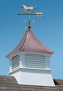 Accentua Olympia Cupola with Horse Weathervane 24 in. Square 52 in. High White With Copper Roof