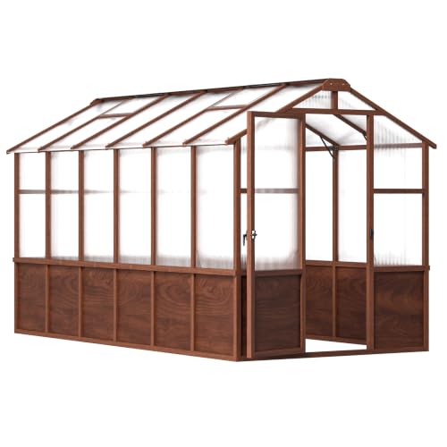 Dastiaque 6x12FT Wooden Polycarbonate Greenhouse for Garden Backyard
