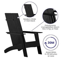 BizChair Set of 4 Modern 2-Slat Back Adirondack Chairs - Black All-Weather Poly Resin Lounge Chairs
