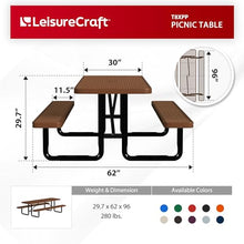 Leisure Craft 8' Rectangle Metal Picnic Table with Bench for 8, Made in USA