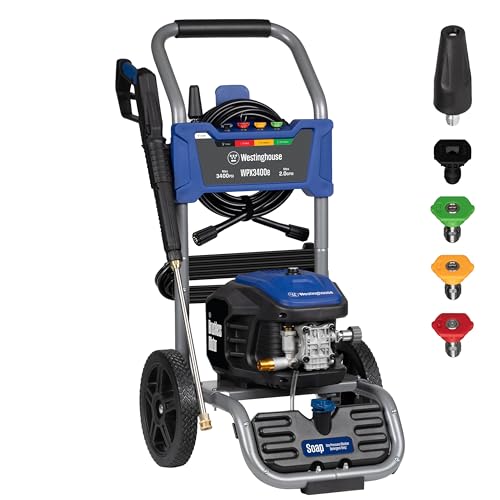Westinghouse WPX3400e Electric Pressure Washer, 3400 Max PSI and 2.0 Max GPM, Brushless Motor, Onboard Soap Tank, Spray Gun and Wand, 5 Nozzle Set, for Cars/Fences/Driveways/Homes/Patios/Furniture