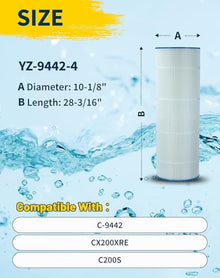 Yoozell PLFPA200S Pool Filter Replaces for C-9442, Filbur FC-1267, PA200S, Hayward CX200XRE, C200S, Ultral-D5, C1900 C2002, Darlly 12001, 200 Sq.Ft Swimming Pool Filter Cartridge, 4 Pack