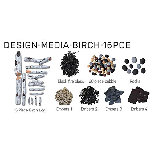 Amantii Birch Log Set with Deluxe Media Kit, Fireplace Decor with 15-Piece Set of Birch Logs, Fire Glass and Fire Stones, Electric Fireplace Upgrade for Stylish Firebox Display
