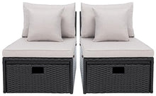 Safavieh Outdoor Collection Pramla Cushion Settee & Ottoman Set of 2 Black/Light Grey