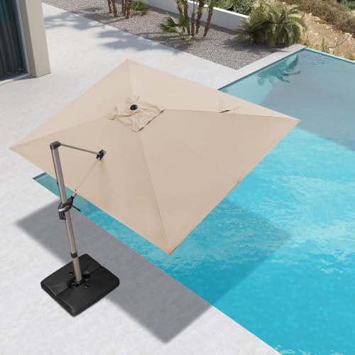 OROTLECT 8' Square Cantilever Aluminum Offset Bgeige Beige Umbrella with 360° Rotation